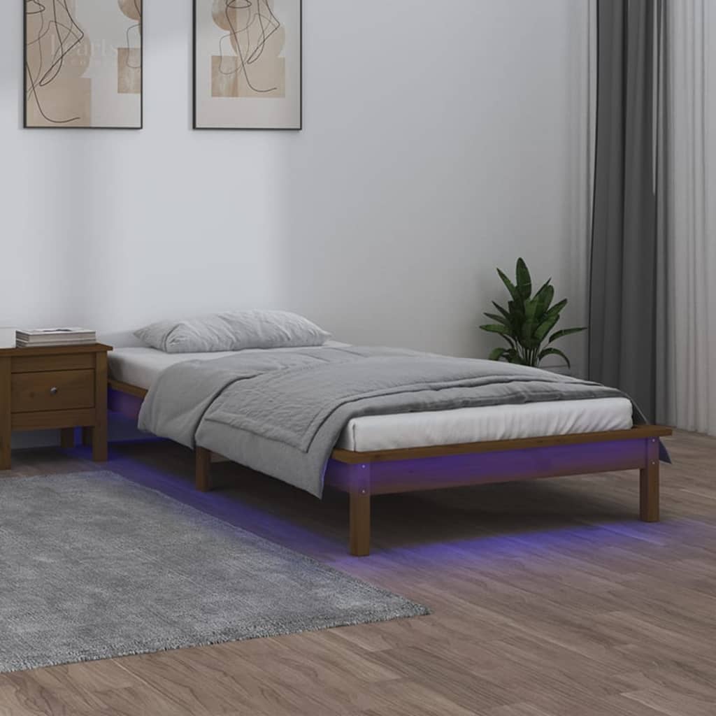 Estructura de cama con LED madera maciza 120x190 cm