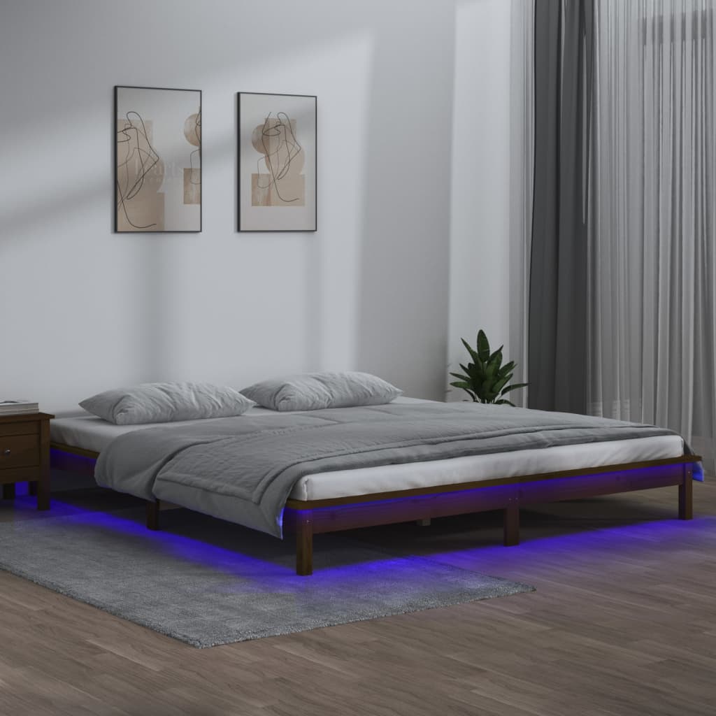 Estructura de cama con LED madera maciza 120x190 cm