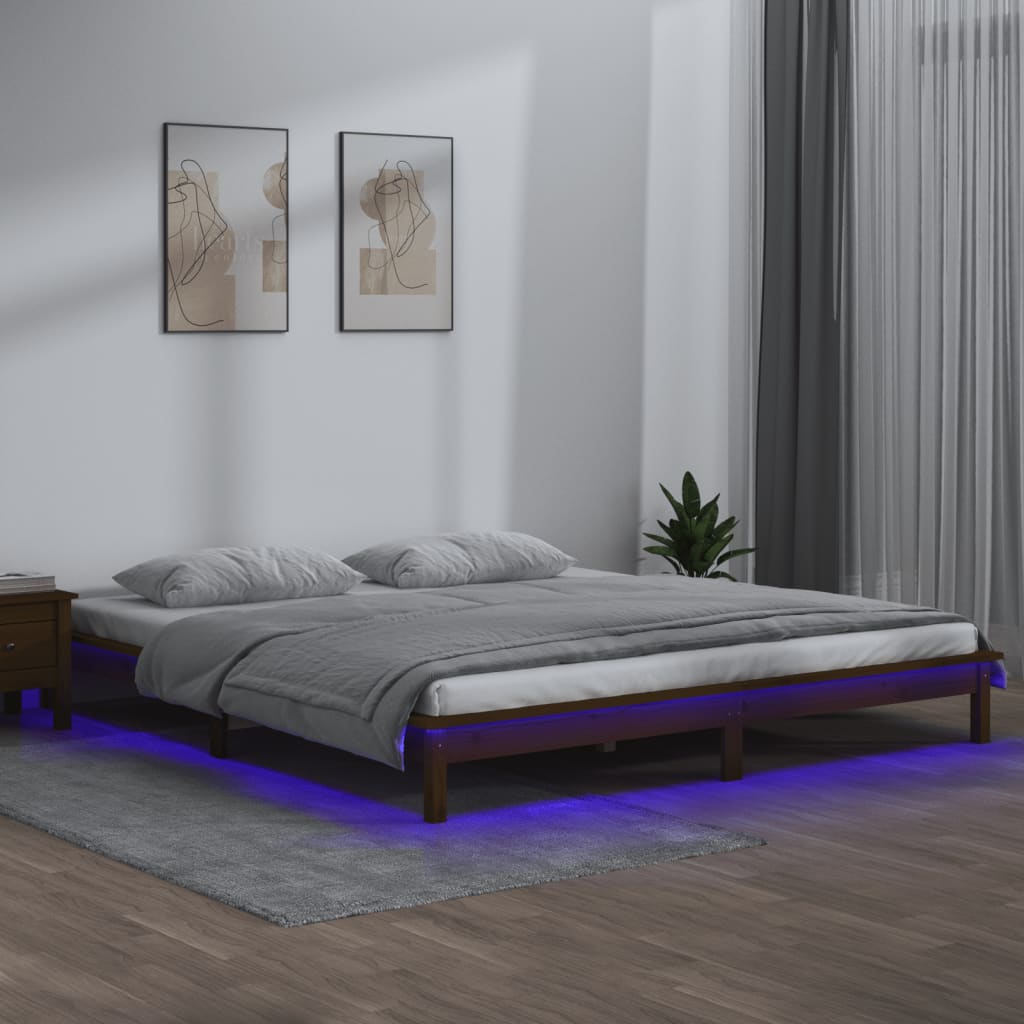 Estructura de cama con LED madera maciza 120x190 cm