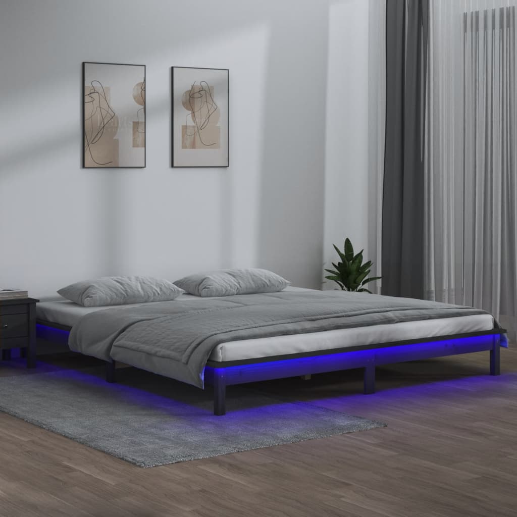 Estructura de cama con LED madera maciza 120x190 cm