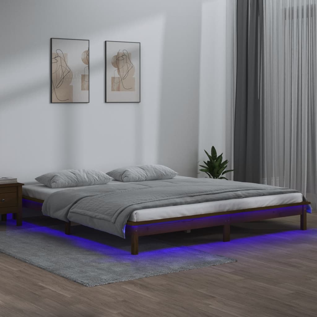 Estructura de cama con LED madera maciza 120x190 cm