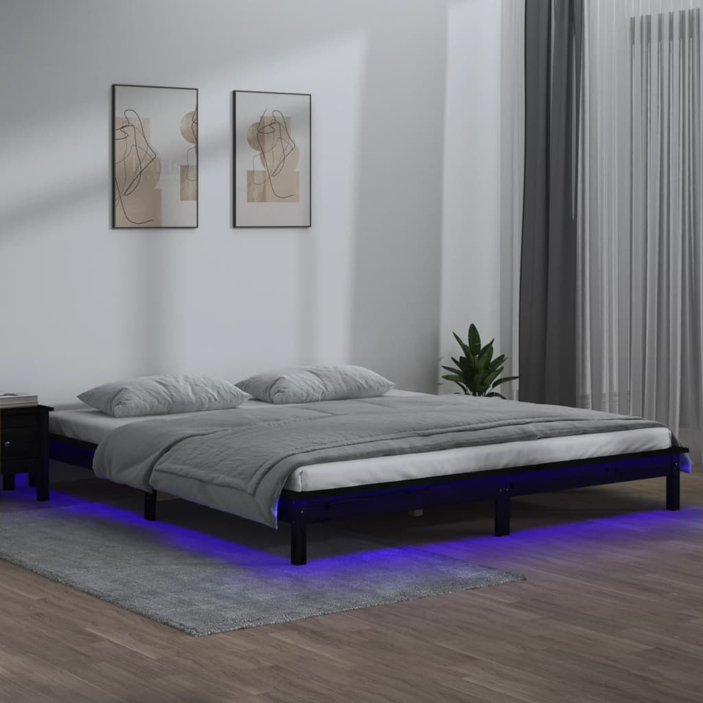 Estructura de cama con LED madera maciza 120x190 cm