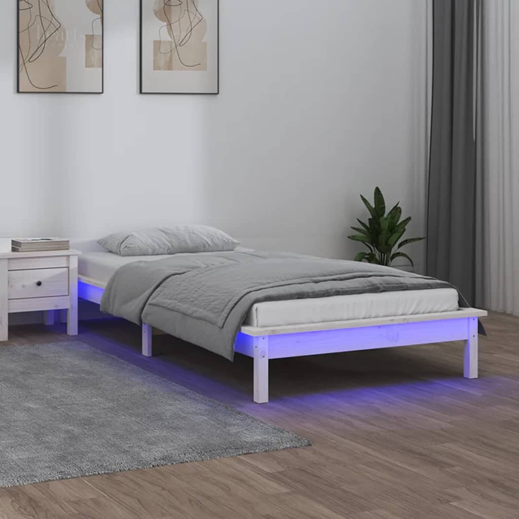 Estructura de cama con LED madera maciza 120x190 cm