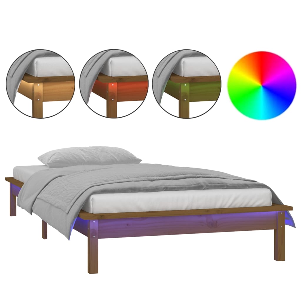 Estructura cama individual madera maciza marrón miel 75x190 cm