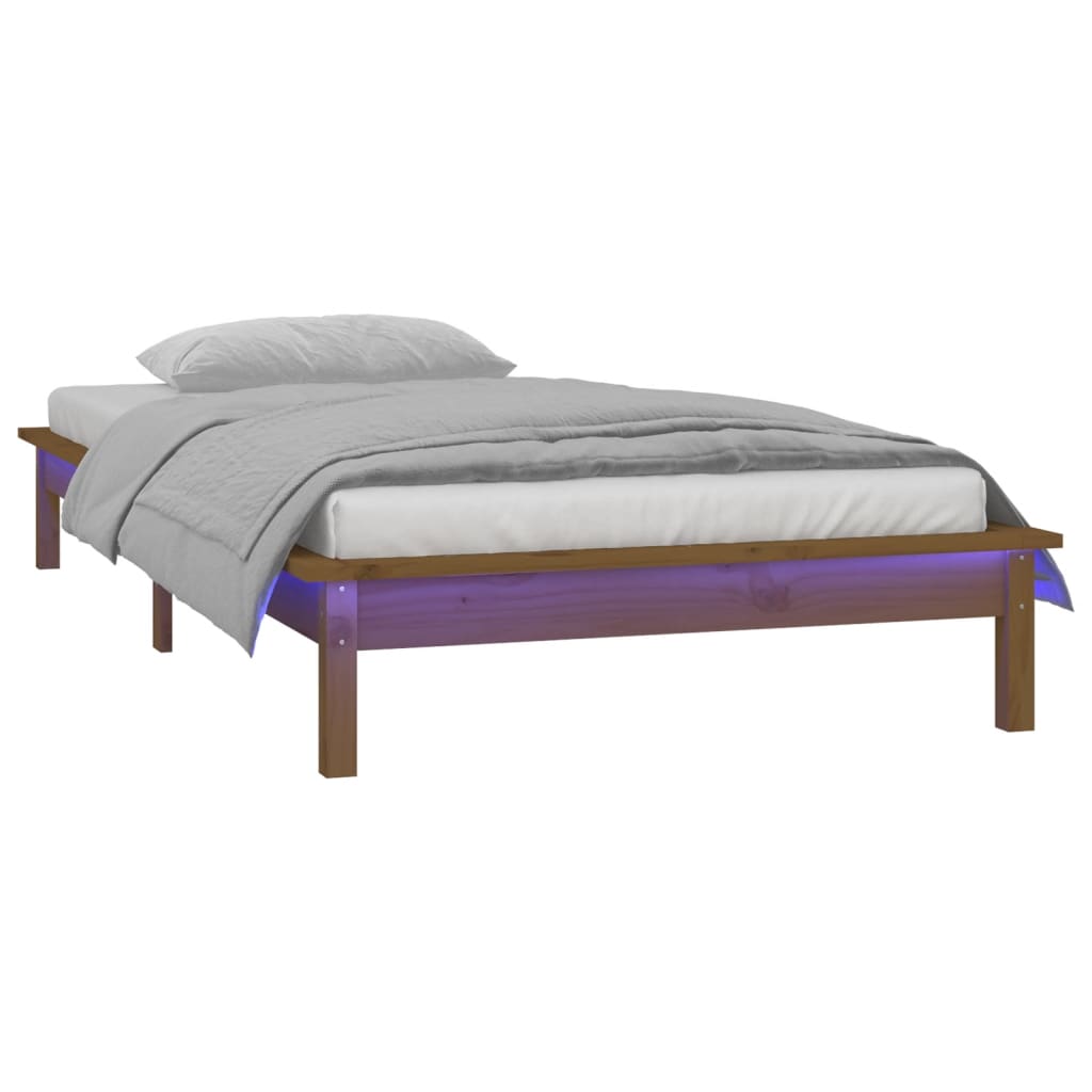 Estructura cama individual madera maciza marrón miel 75x190 cm