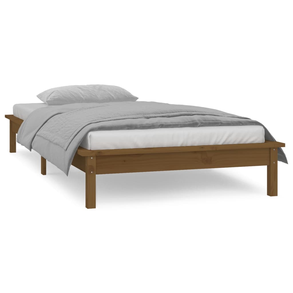 Estructura cama individual madera maciza marrón miel 75x190 cm