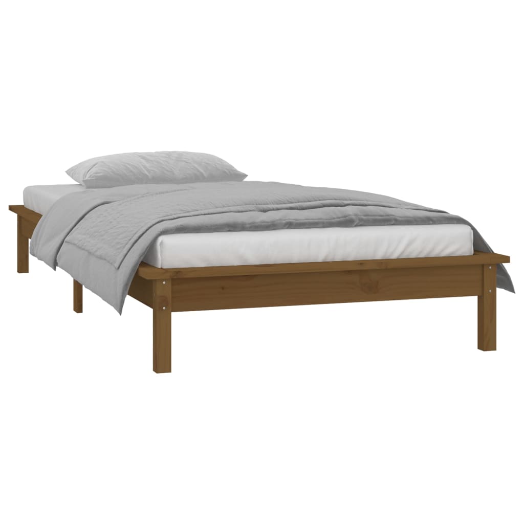 Estructura cama individual madera maciza marrón miel 75x190 cm