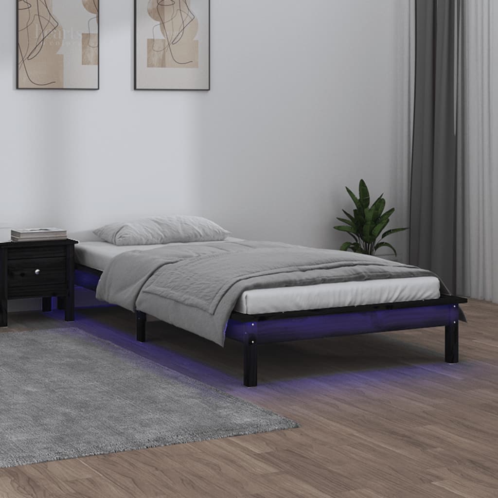 Estructura de cama con LED madera maciza 120x190 cm