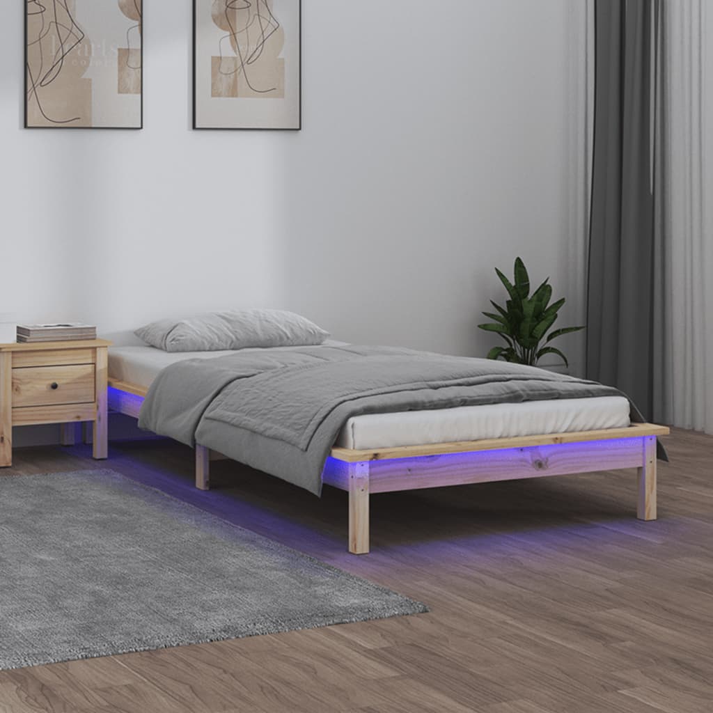 Estructura de cama con LED madera maciza 120x190 cm