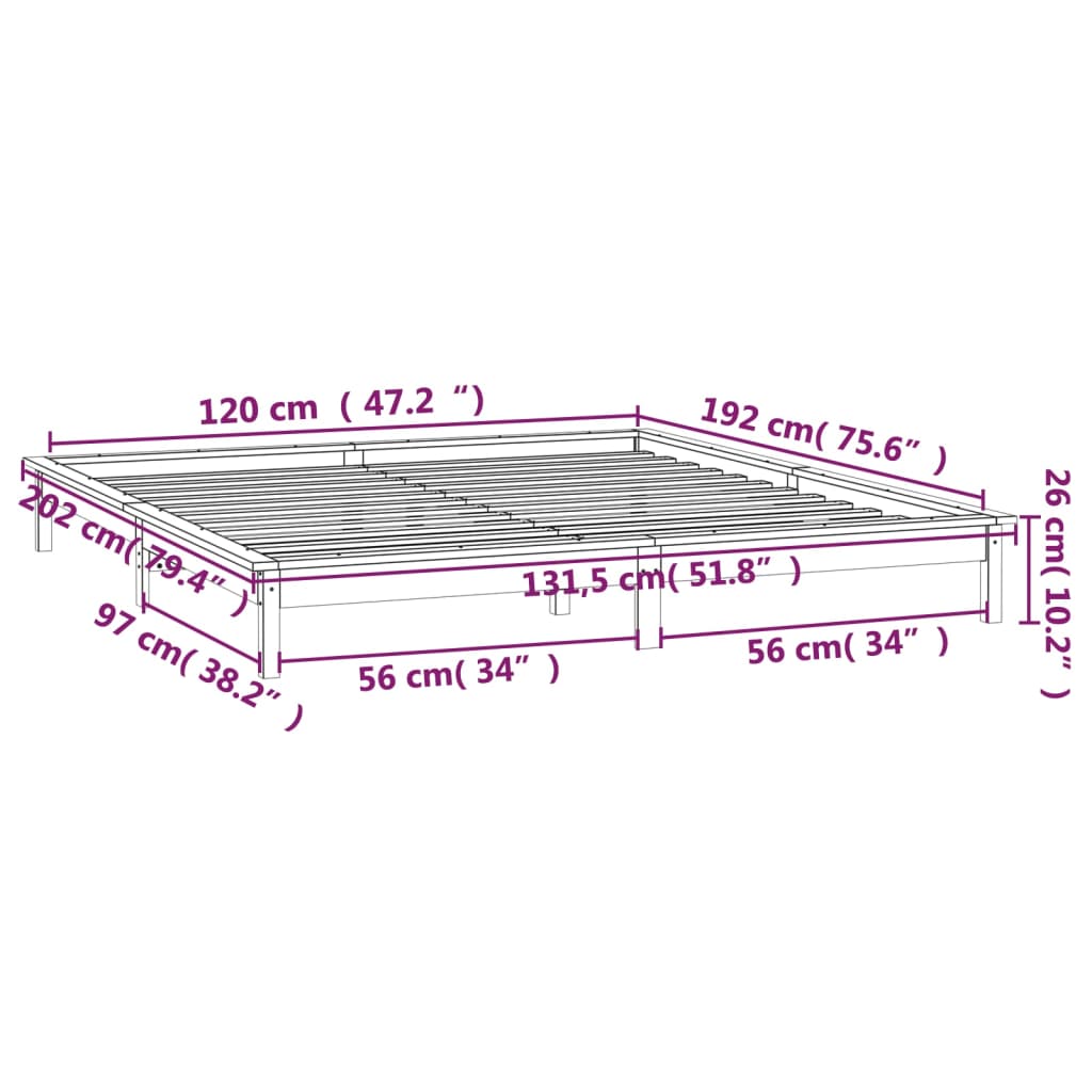 Estructura de cama con LED madera maciza 120x190 cm
