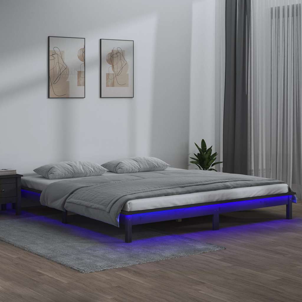 Estructura de cama con LED madera maciza 120x190 cm