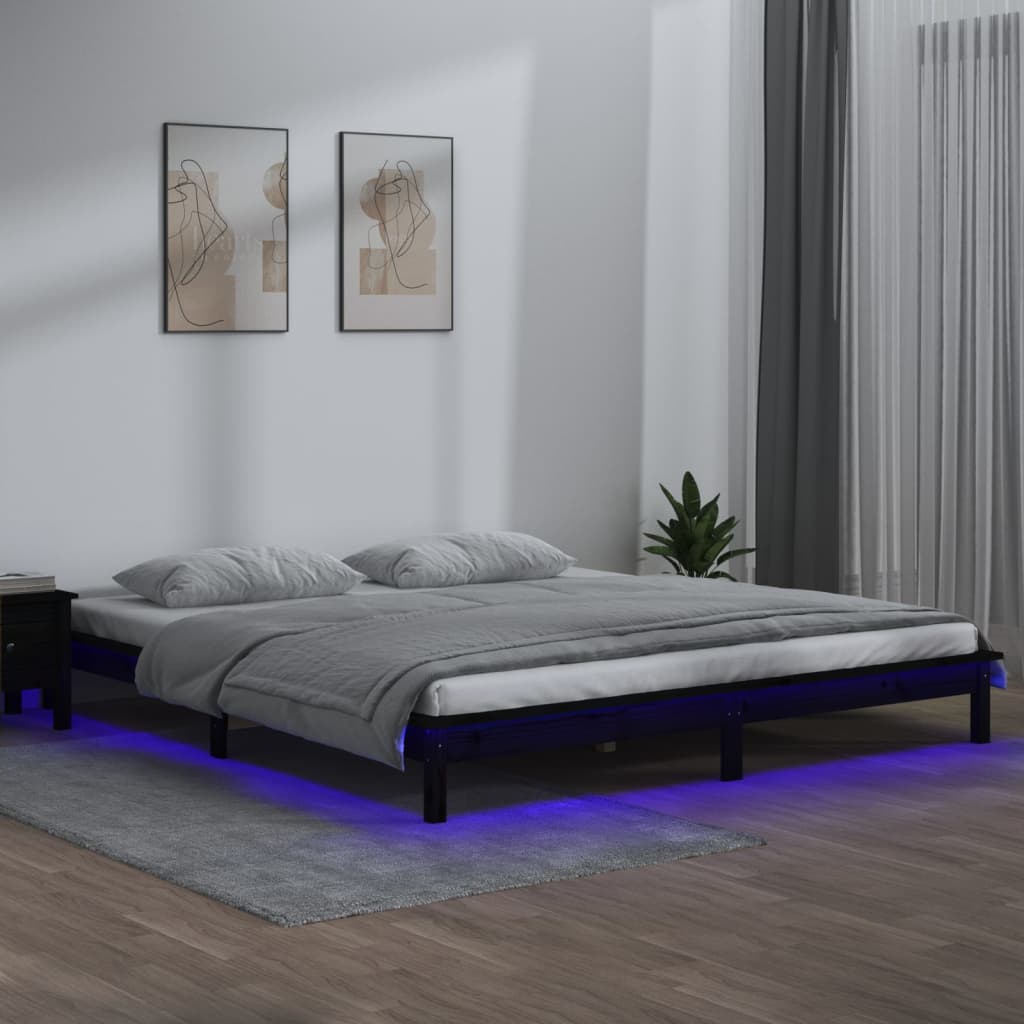 Estructura de cama con LED madera maciza 120x190 cm