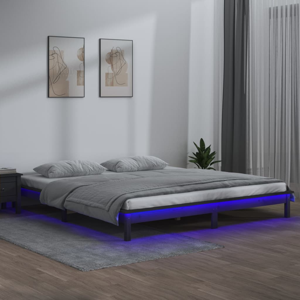 Estructura de cama con LED madera maciza 120x190 cm