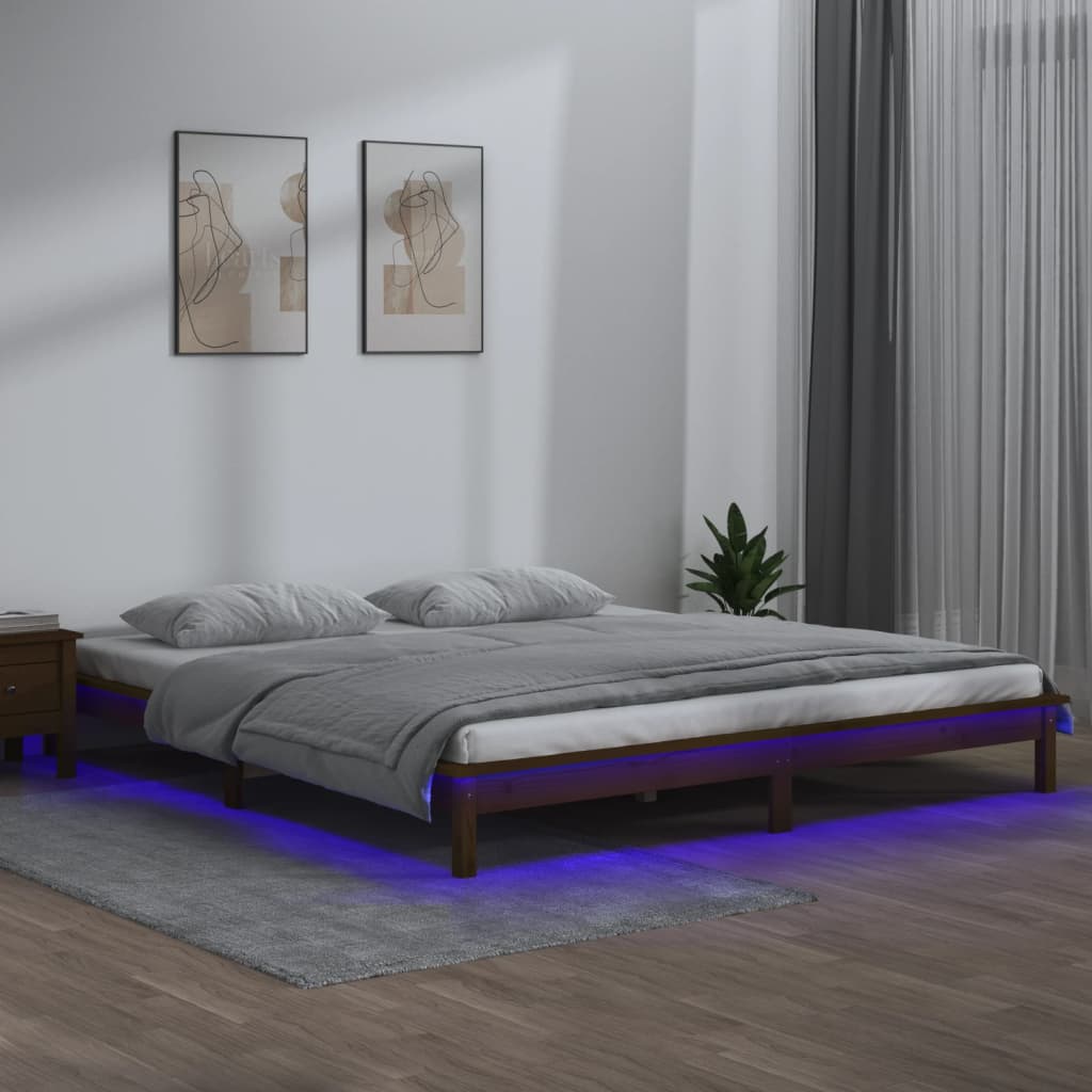 Estructura de cama con LED madera maciza 120x190 cm