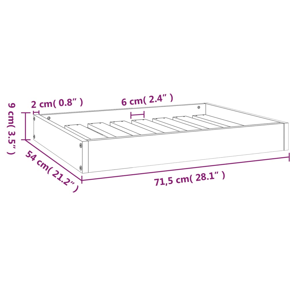 Cama para perros madera maciza de pino 71,5x49x9 cm
