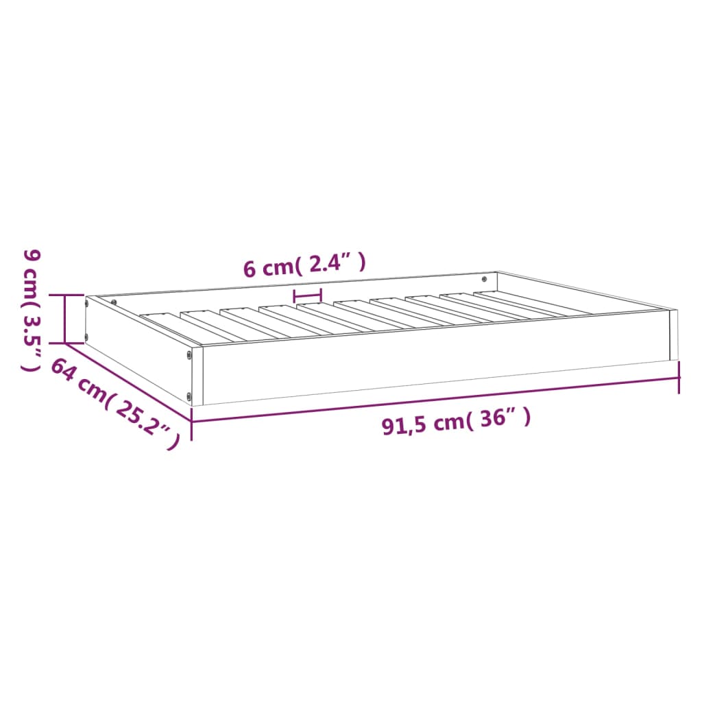 Cama para perros madera maciza de pino 91,5x64x9 cm