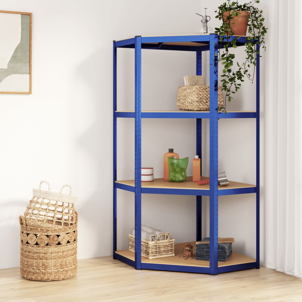 4-tier corner shelving unit in anthracite grey wood and steel