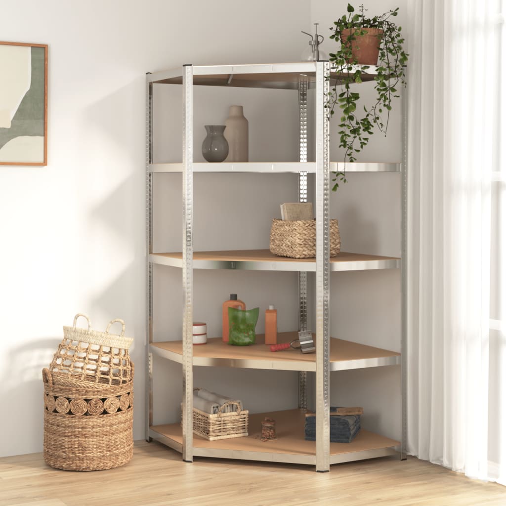 Heavy Duty 5-Tier Steel and Plywood Corner Shelving Unit