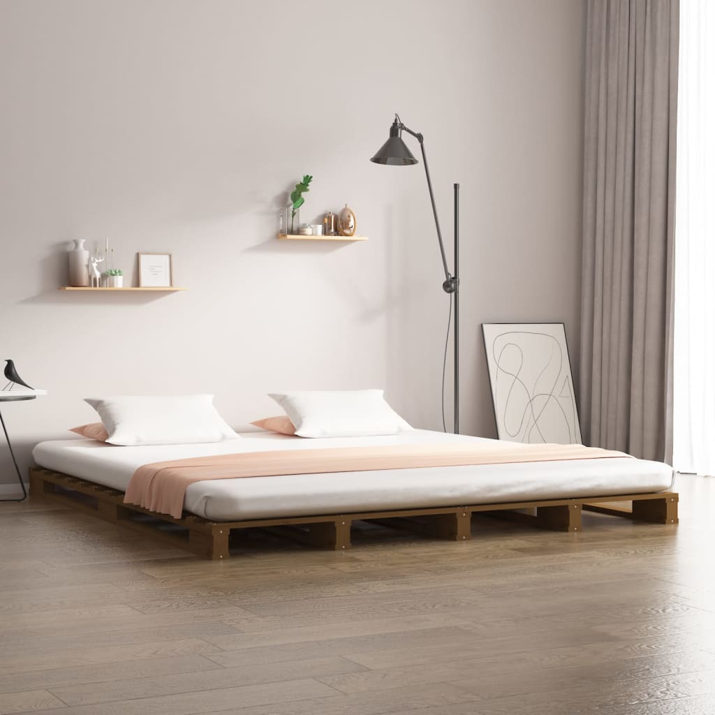 Cama de palets de madera maciza de pino 135x190 cm