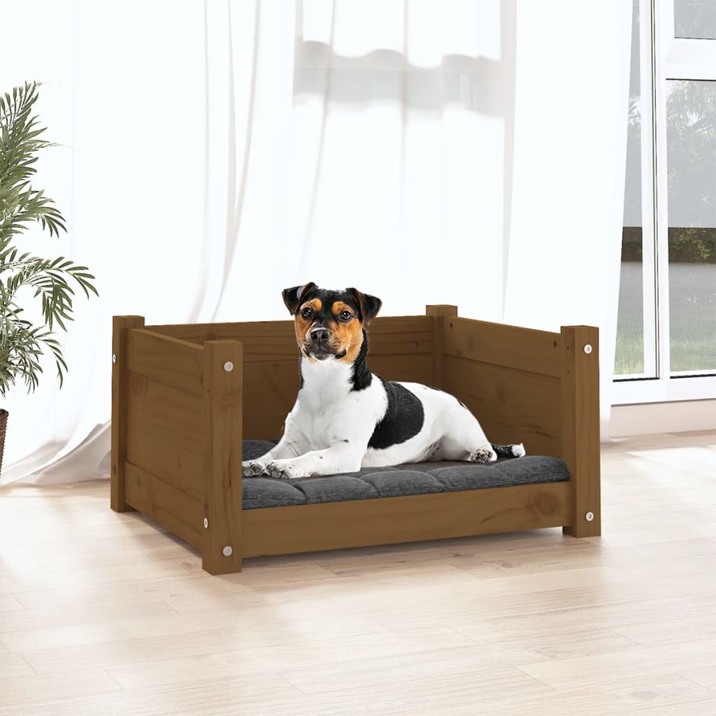 Cama para perros madera maciza pino marrón miel 55,5x45,5x28 cm