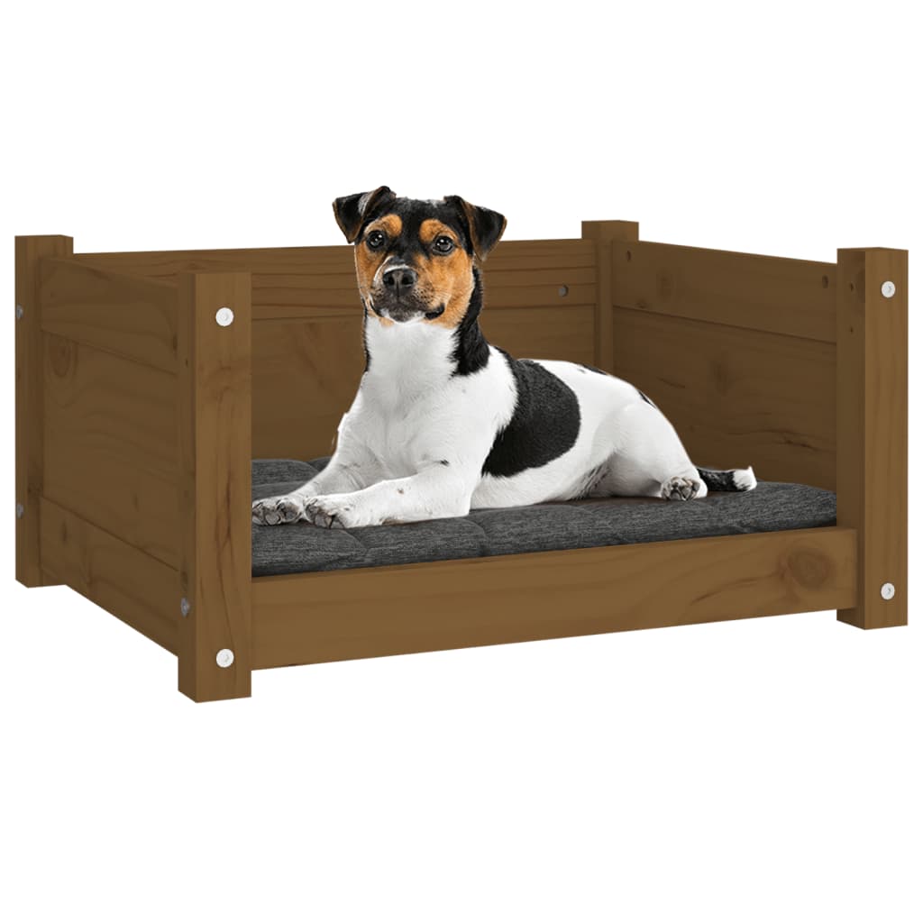 Cama para perros madera maciza pino marrón miel 55,5x45,5x28 cm
