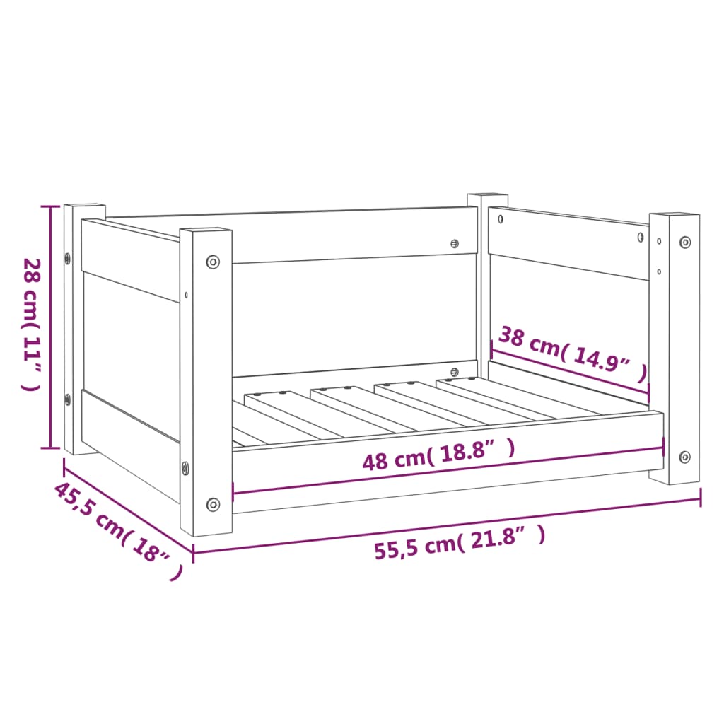 Cama para perros madera maciza pino marrón miel 55,5x45,5x28 cm