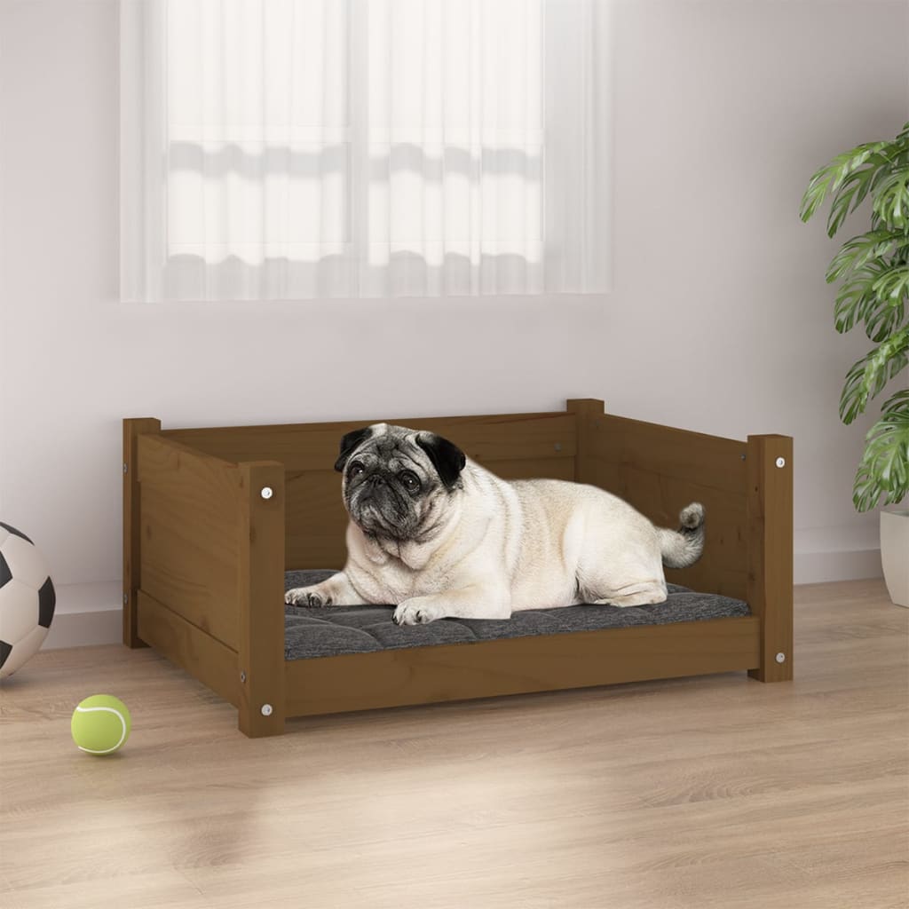 Cama para perros madera maciza pino marrón miel 61x50x70 cm