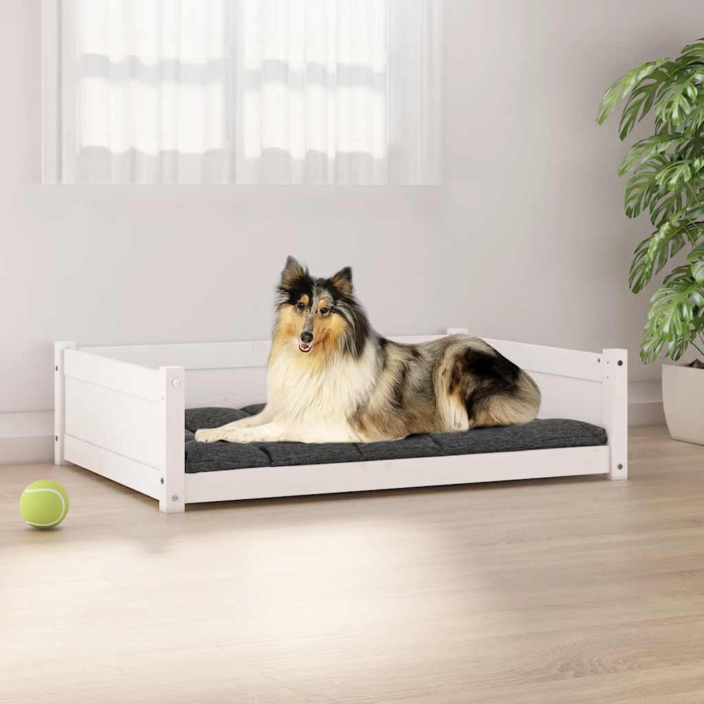 Cama para perros madera maciza de pino blanco 81x60x70 cm