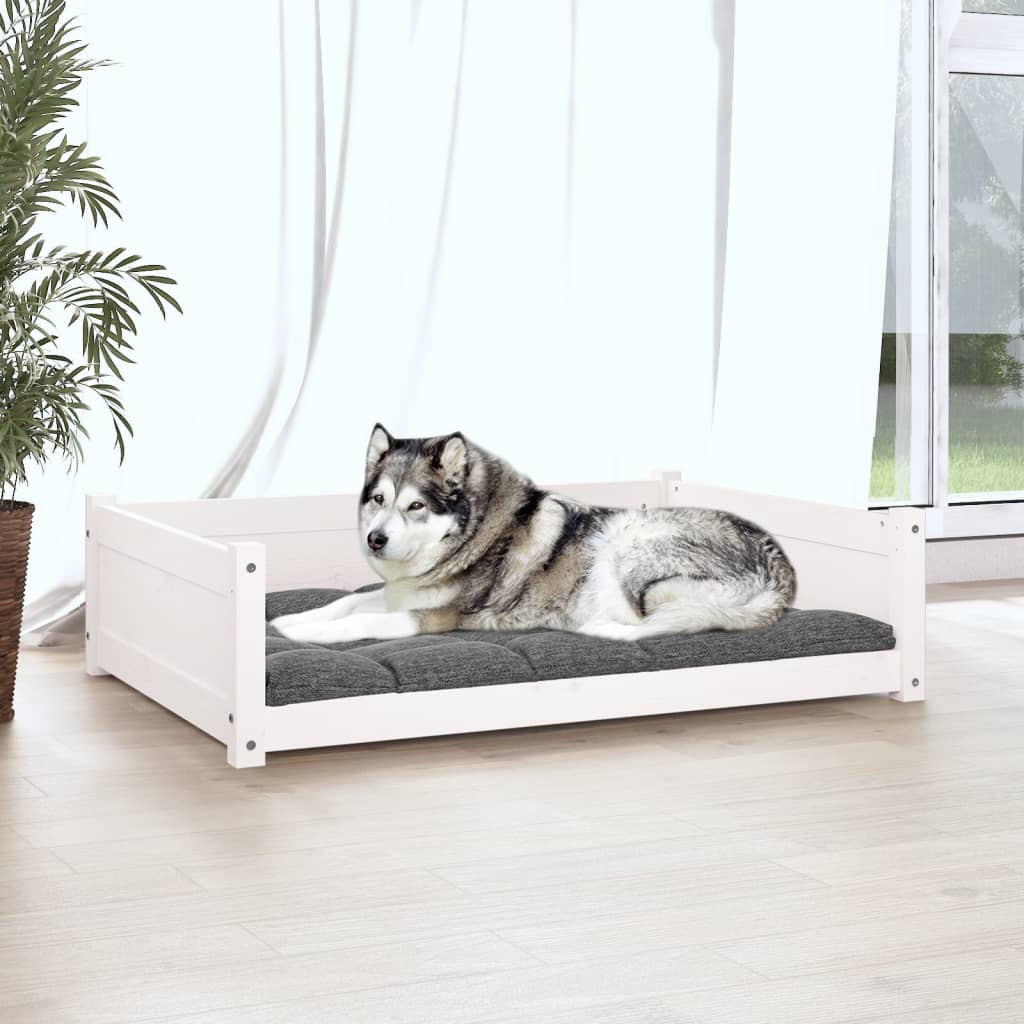 Cama para perros madera maciza de pino blanco 105,5x75,5x28 cm