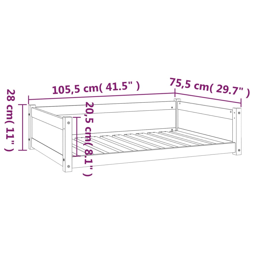 Cama para perros madera maciza de pino blanco 105,5x75,5x28 cm