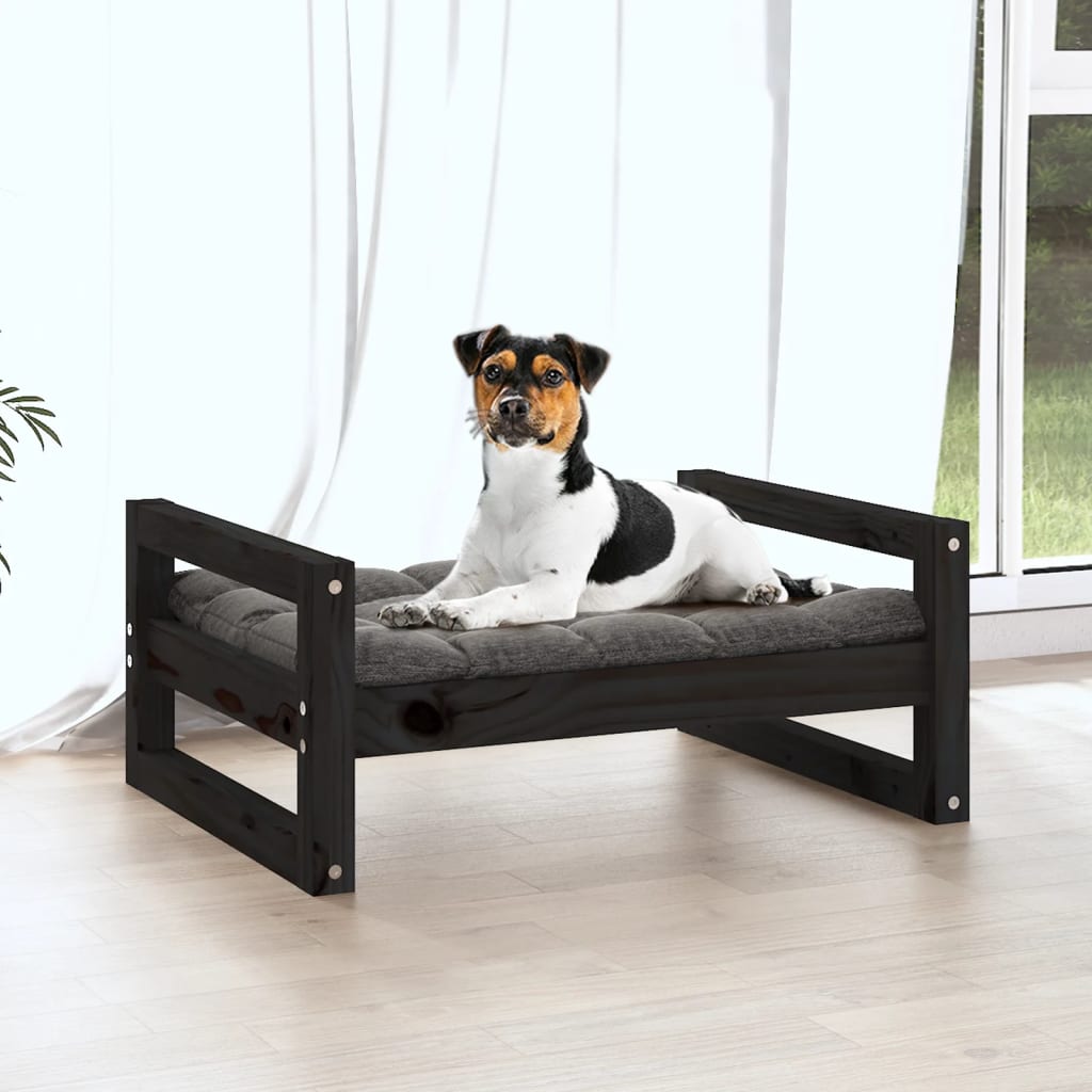 Cama para perros madera maciza de pino negro 55,5x45,5x28 cm