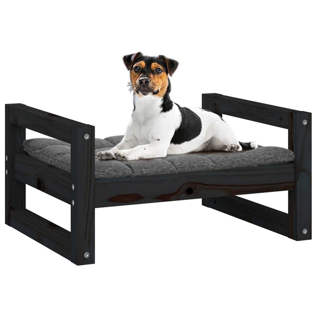 Cama para perros madera maciza de pino negro 55,5x45,5x28 cm