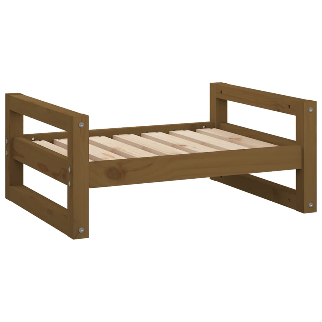 Cama para perros madera maciza pino marrón miel 65,5x50,5x28 cm