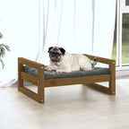 Cama para perros madera maciza pino marrón miel 65,5x50,5x28 cm