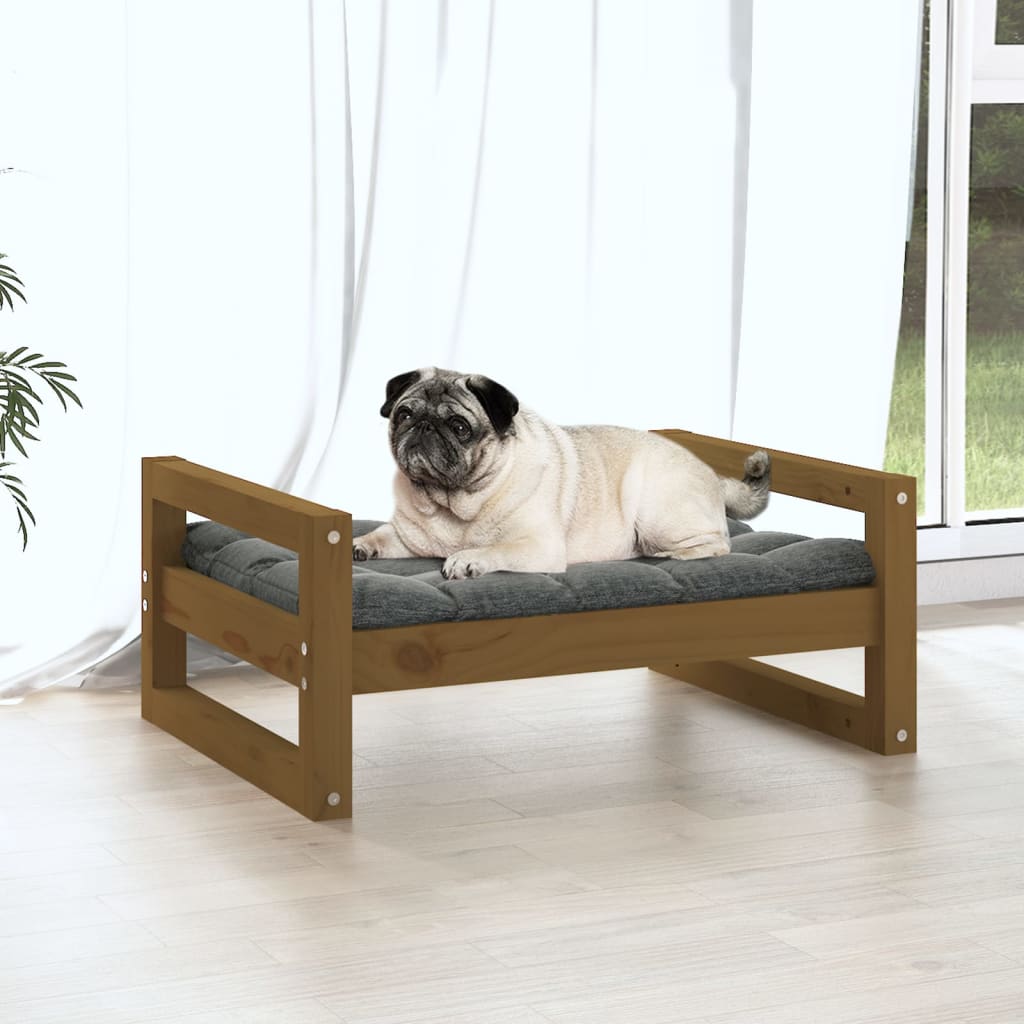 Cama para perros madera maciza pino marrón miel 65,5x50,5x28 cm