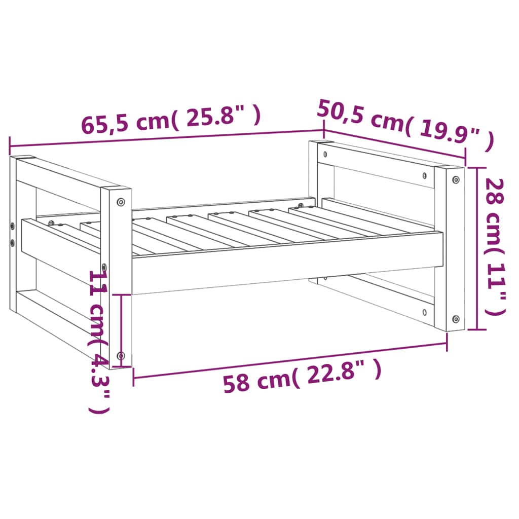Cama para perros madera maciza pino marrón miel 65,5x50,5x28 cm