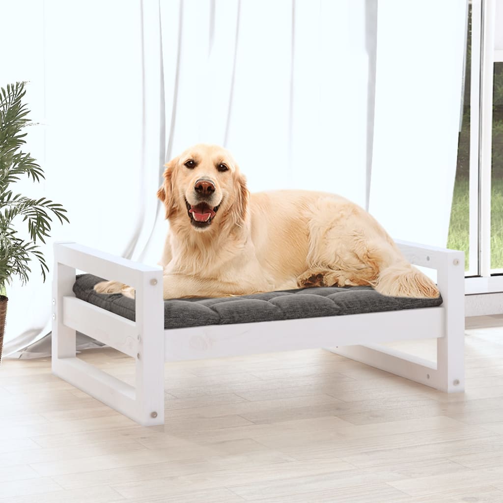 Cama para perros madera maciza de pino blanco 75,5x55,5x28 cm