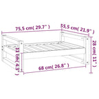 Cama para perros madera maciza de pino blanco 75,5x55,5x28 cm