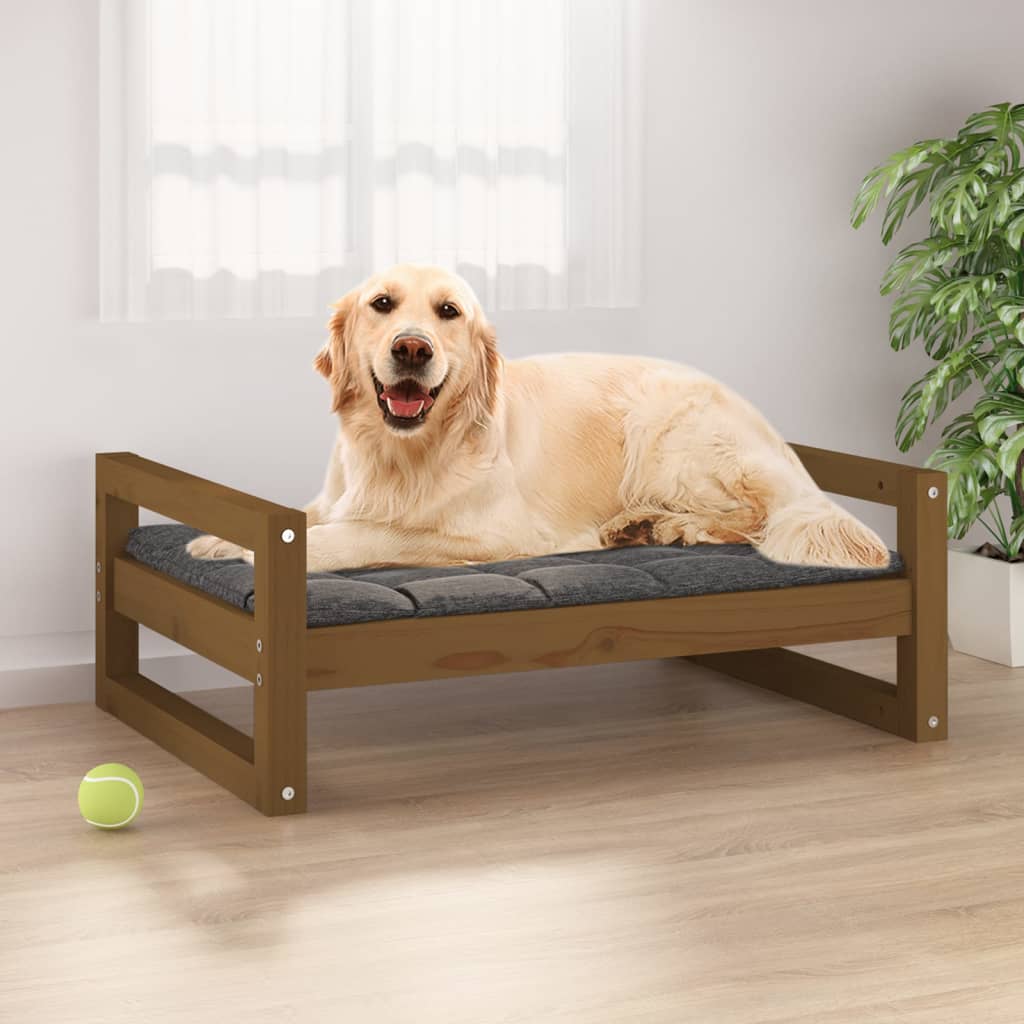 Cama para perros madera maciza pino marrón miel 71x55x70 cm