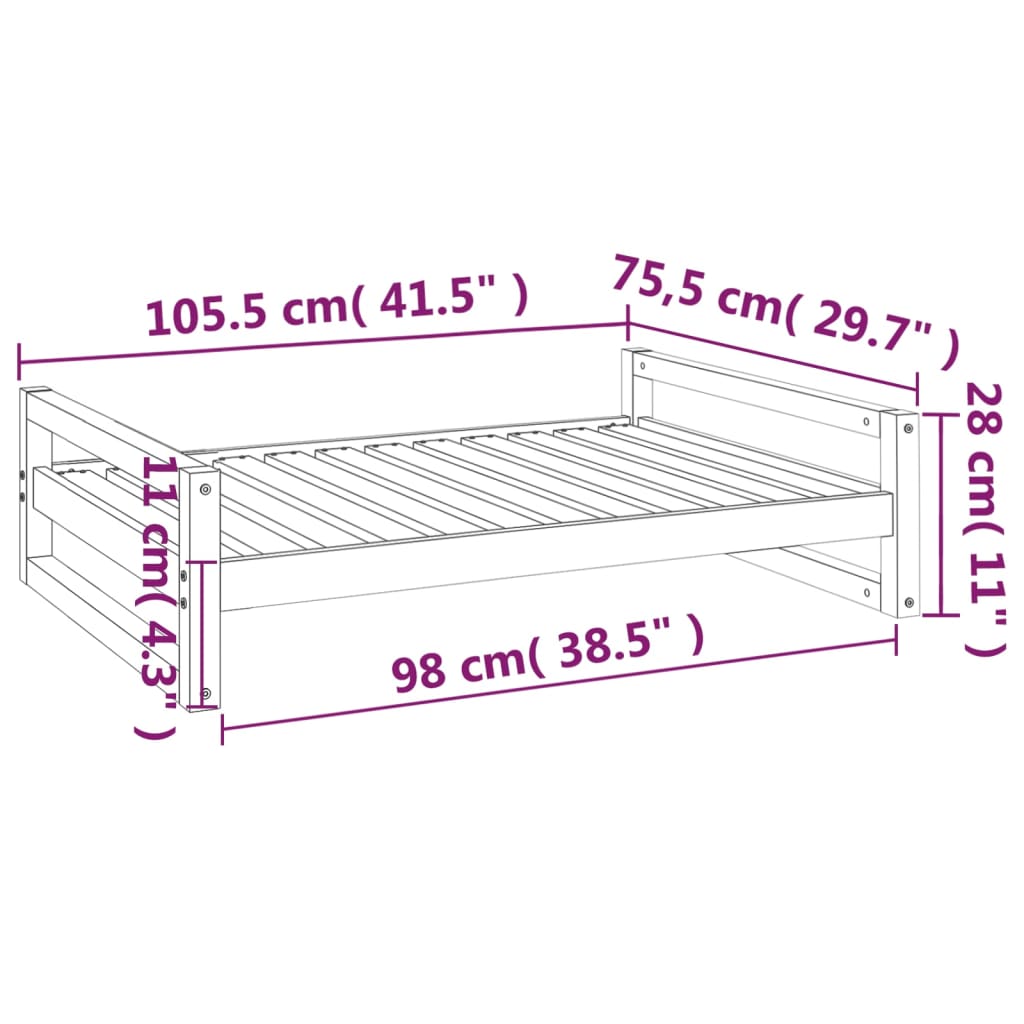 Cama para perros madera maciza de pino blanco 105,5x75,5x28 cm