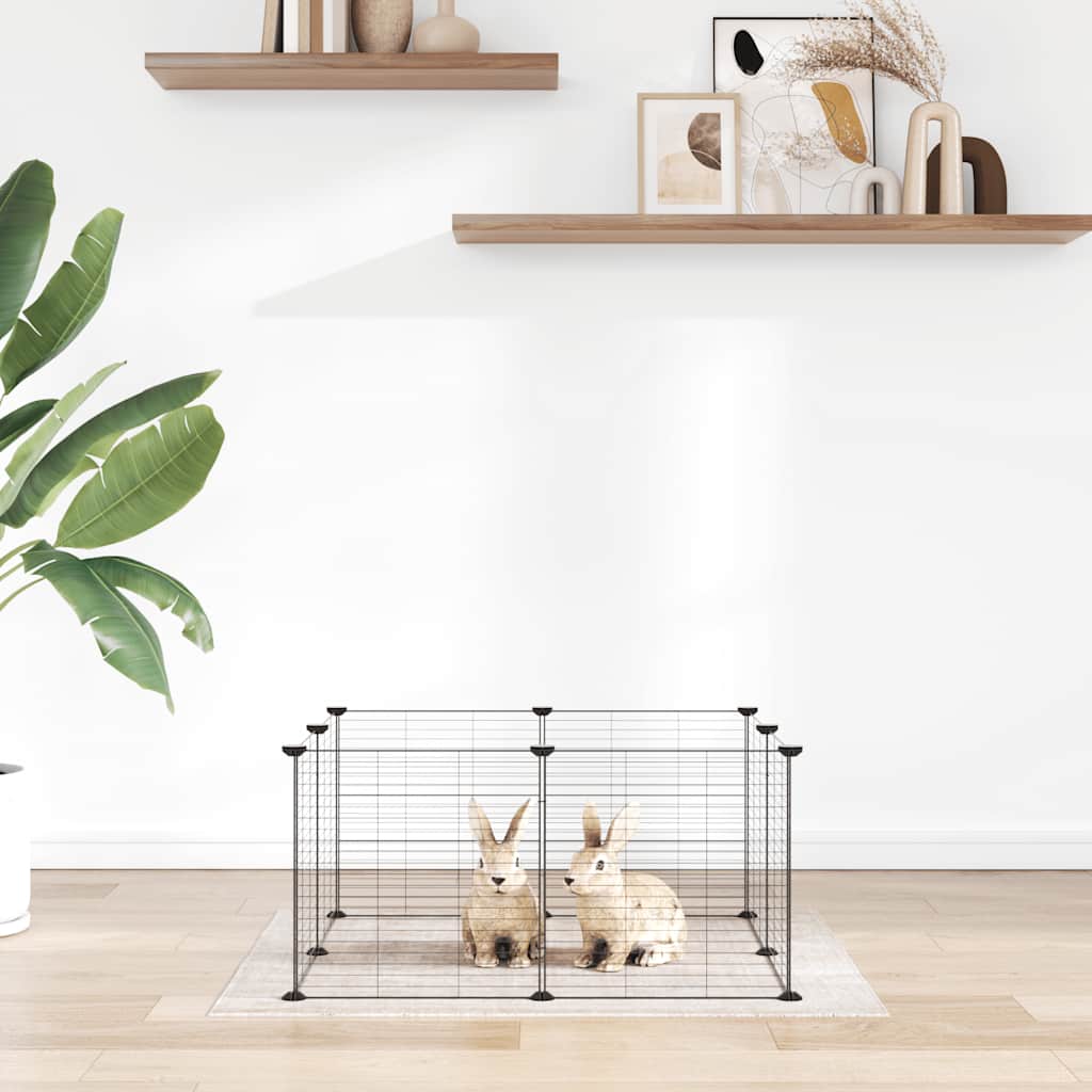 8-panel black steel pet playpen, 35 x 35 cm