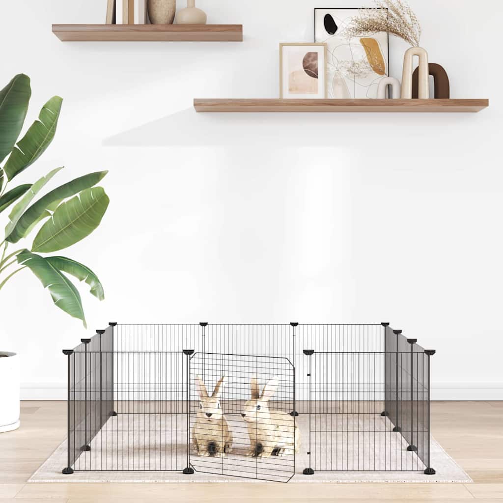 12-Panel Pet Playpen with Door, Black Steel, 35 x 35 cm