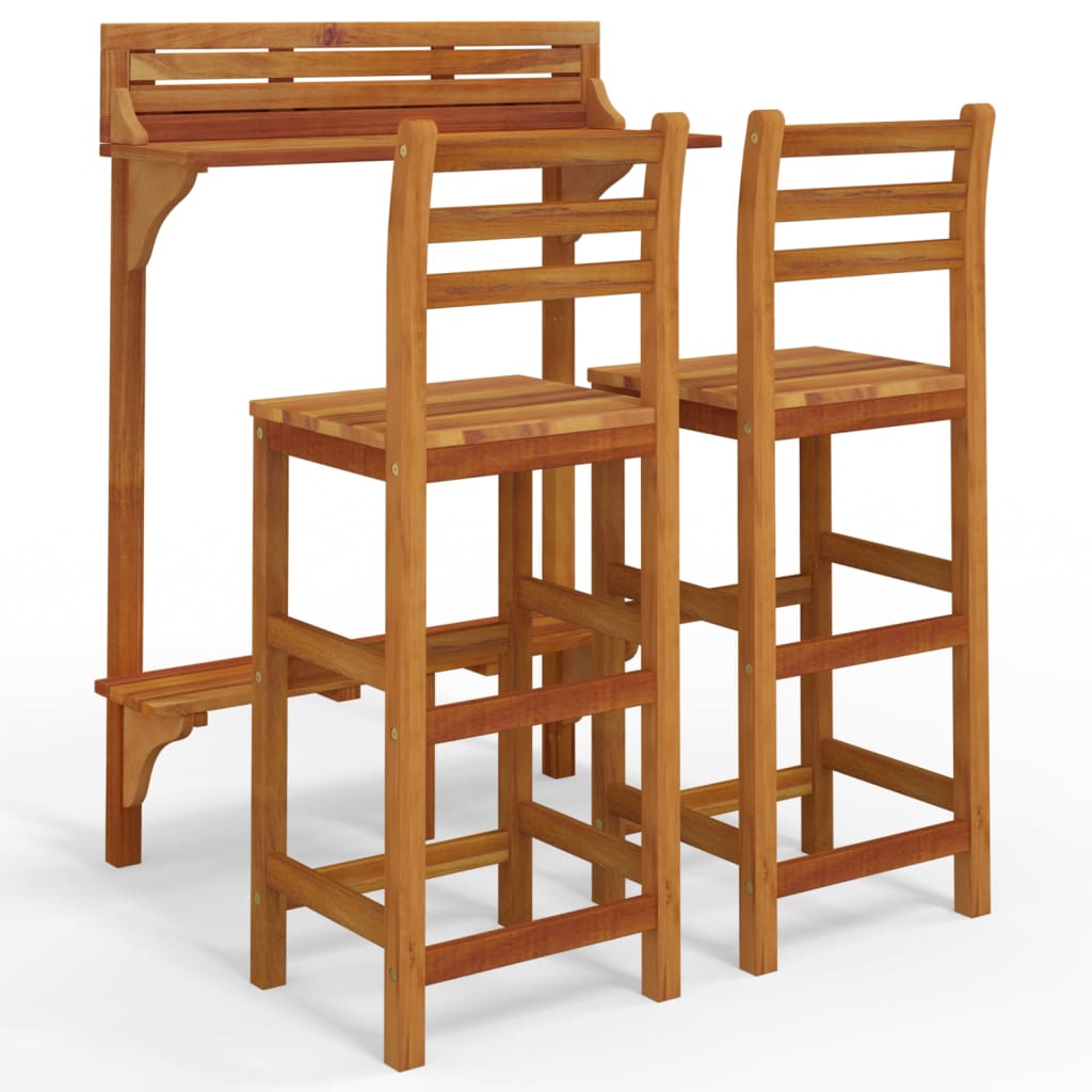 Juego muebles de bar de balcón 3 piezas madera maciza de acacia