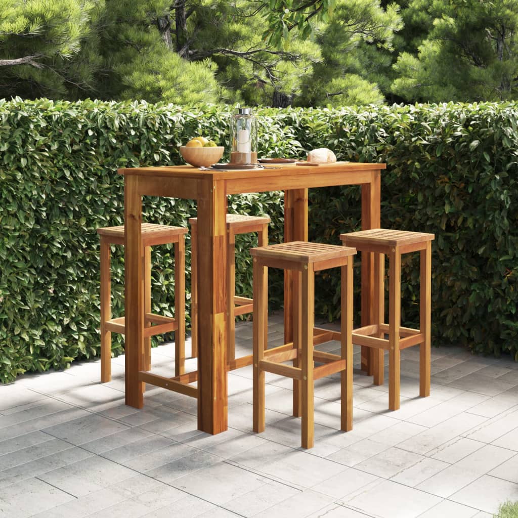 Juego muebles de bar de jardín 9 piezas madera maciza de acacia