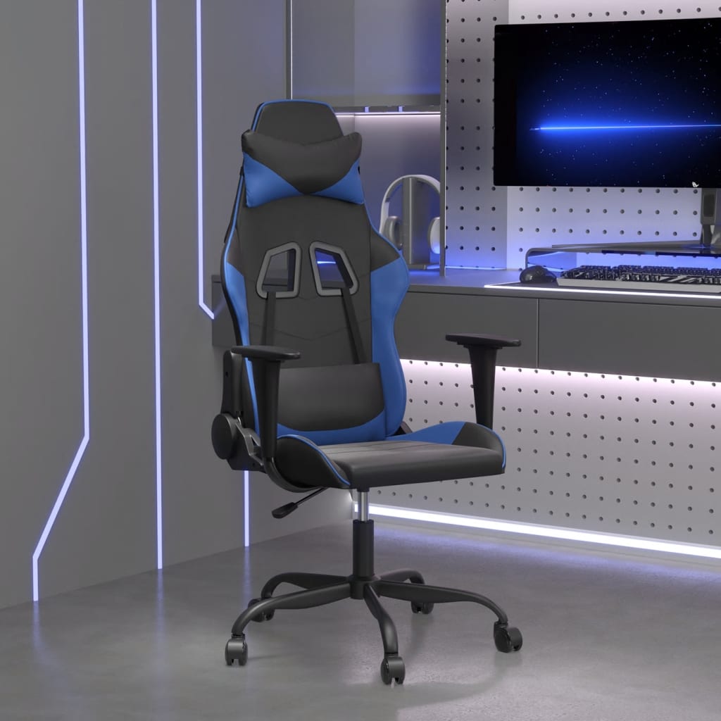 Silla gaming de masaje con reposapiés tela negro y gris taupe