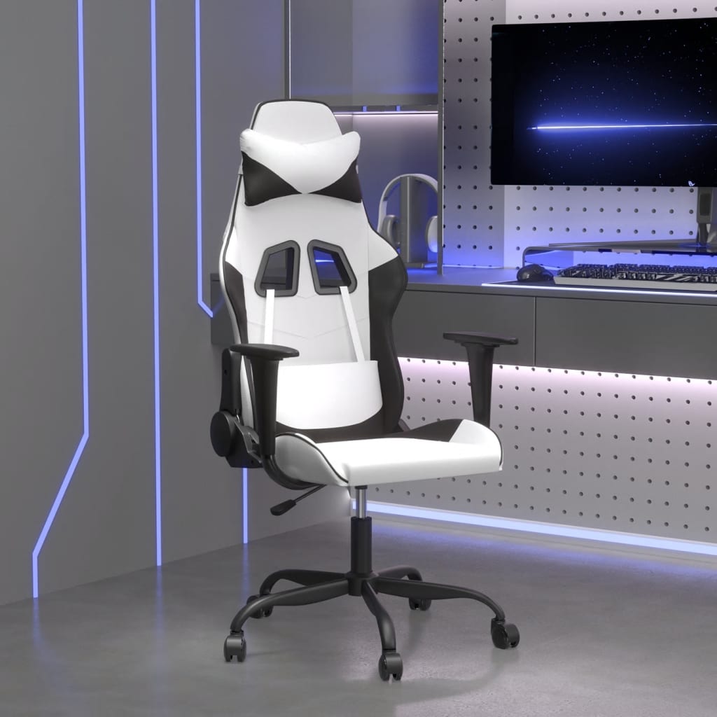 Silla gaming de masaje con reposapiés tela negro y gris taupe