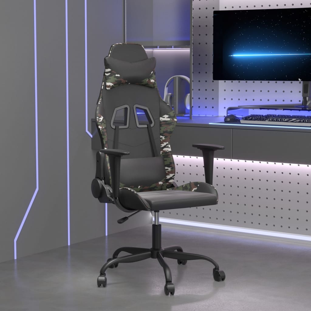 Silla gaming de masaje con reposapiés tela negro y gris taupe