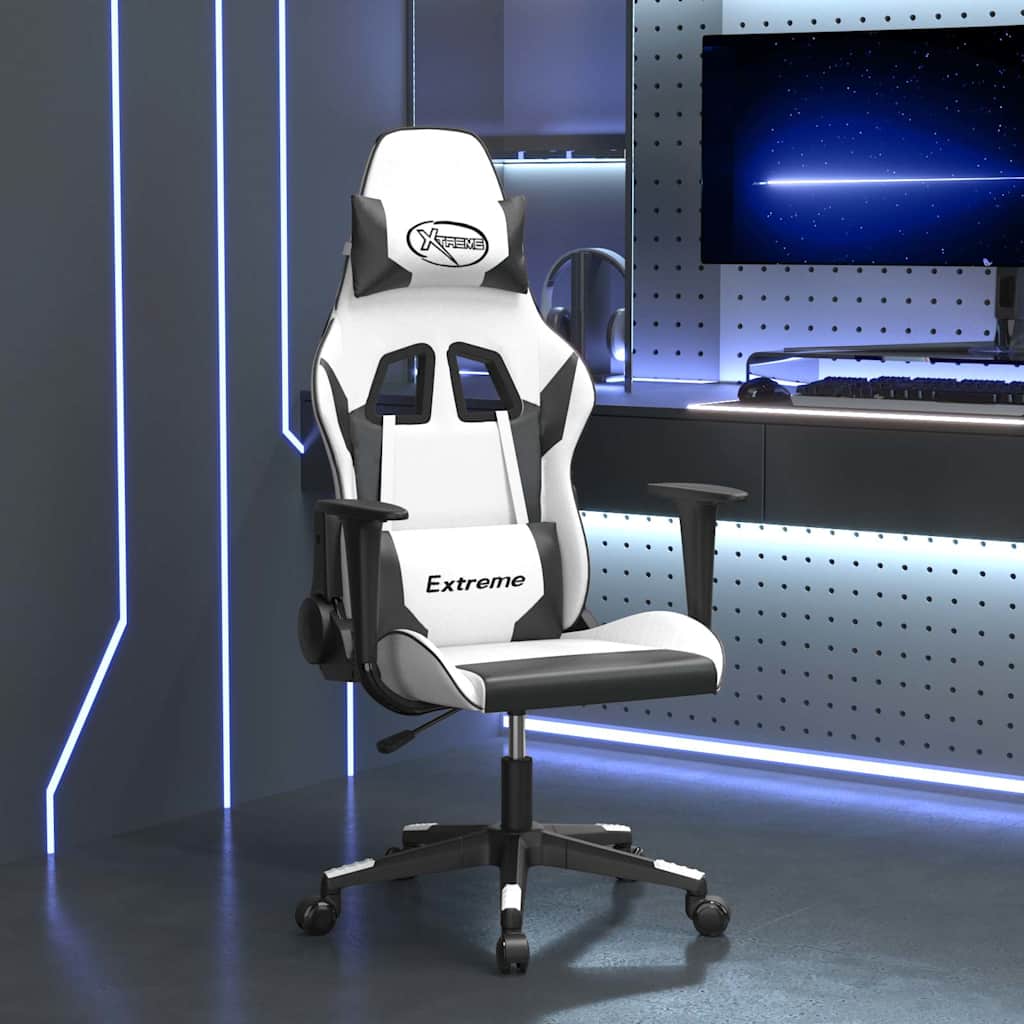 Silla gaming de masaje con reposapiés tela negro y gris taupe