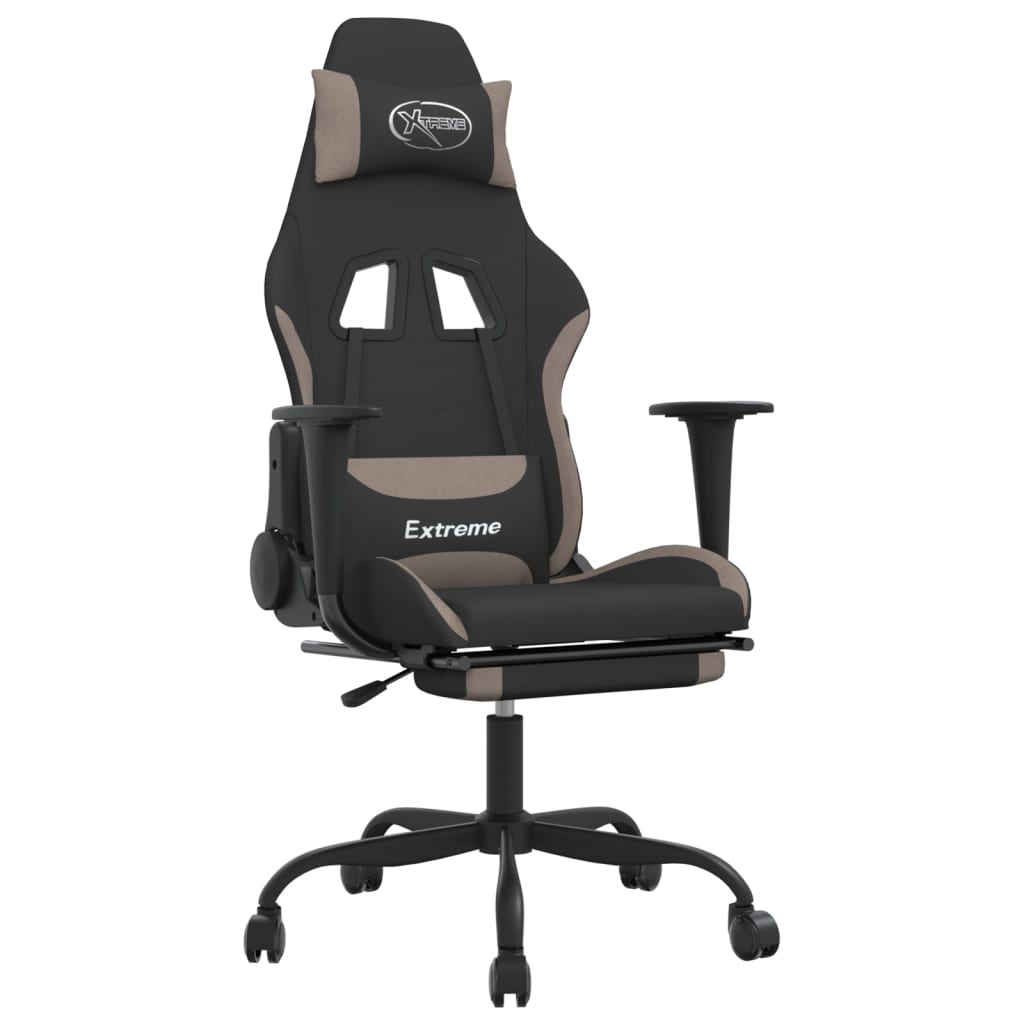 Silla gaming de masaje con reposapiés tela negro y gris taupe