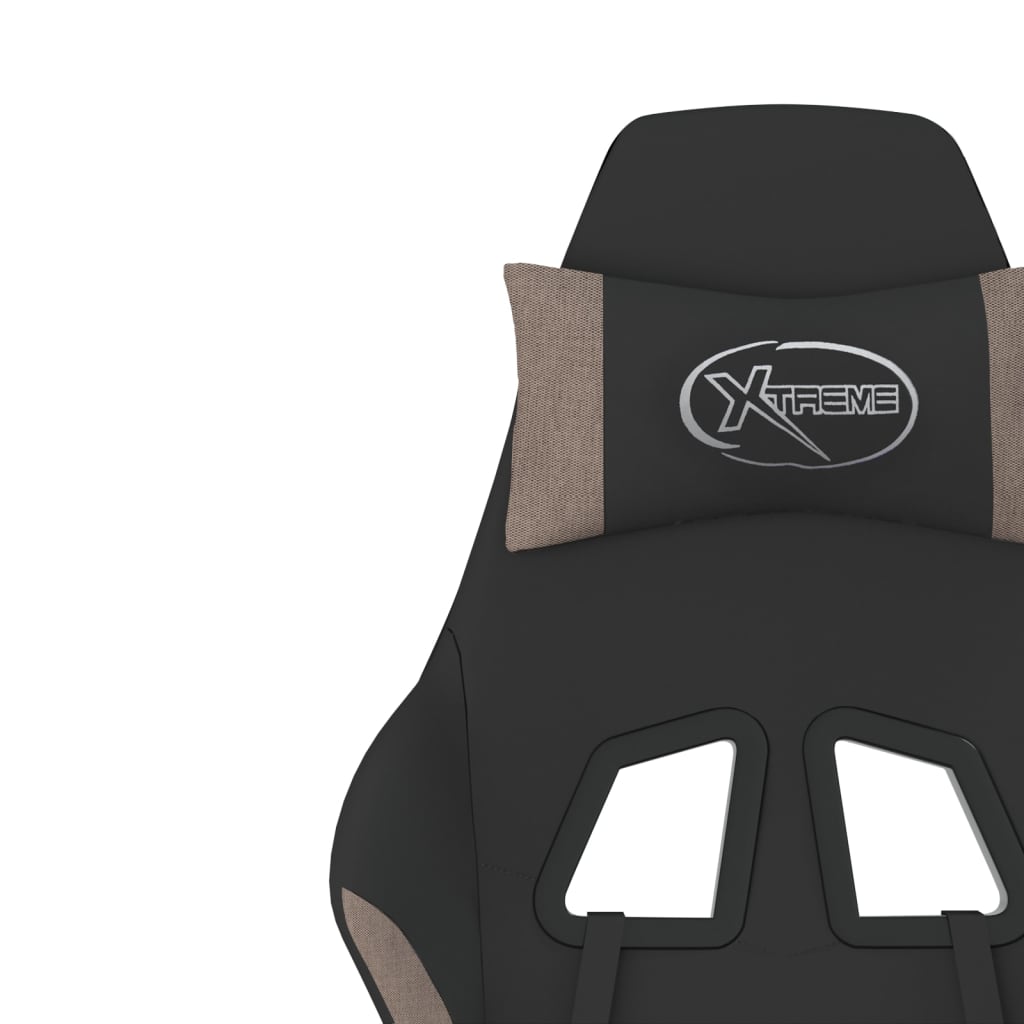 Silla gaming de masaje con reposapiés tela negro y gris taupe